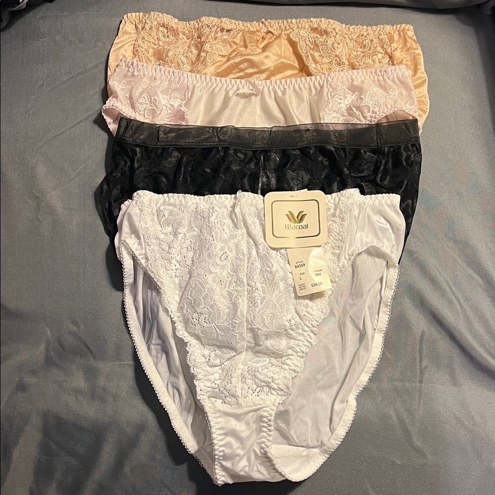 Wacoal Satin and Lace Panties - Black, White, Tan, Cream